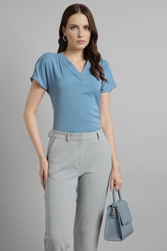 Image of Van Heusen Women's Polyester Regular Fit Half Sleeve V Neck Formal Top