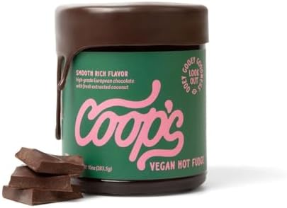 Coop's Vegan Hot Fudge Sauce 10.6 OZ - Gluten Free Vegan, Kosher, Non GMO, Gourmet, All Natural, Plant Based Dairy Free Whipped Topping for ICecream, Sundae, Panckaes, Milshake and more