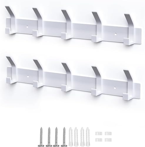 Galerie SV Kleiderhaken Wand, 2 Stück Garderobenhaken mit 5 Haken, Kleiderhaken Metall, Hakenleiste Garderobe für Schlafzimmer Bad Küche Garderobe Garderobenleiste Wandgarderobe (Weiss)