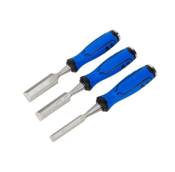 Wood Chisel Set with Chrome Vanadium Steel Blades, 1/2-1 inch, 3-Piece, Blue