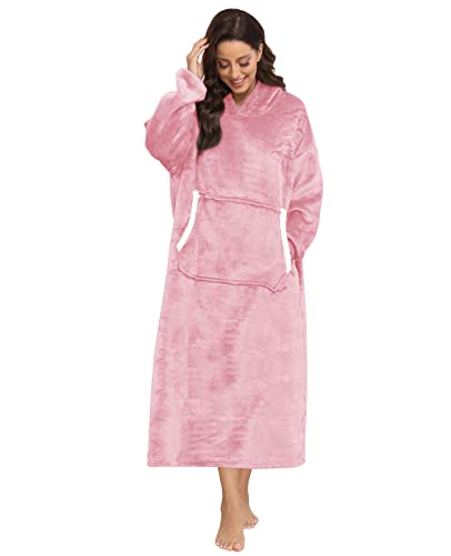 Uplayteck Sudadera con Capucha para Mujeres, Manta con Capucha para Mujeres Sudadera Calentita Grande Pullover Sudadera Súper Suave y Cálida Oversize con Capucha para Mujeres Hombres, Rosa Cover