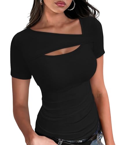 XIEERDUO Womens Summer Tops Short Sleeve Shirts for Women Sexy Tops Y2K Shirts One Piece Cutout Tops2