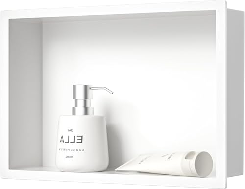 Bernkot Shower Niche 304 Stainless Steel 45 cm × 30 cm × 10 cm Wall Recess White for Bathroom Storage No Tiles Required Shower Recessed Shower Overmount