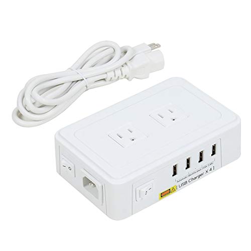 Dsnmm AC 95-240V p-lug 2 Outlet 4 USB Ports Smart Charging s-ocket 5ft Cable White