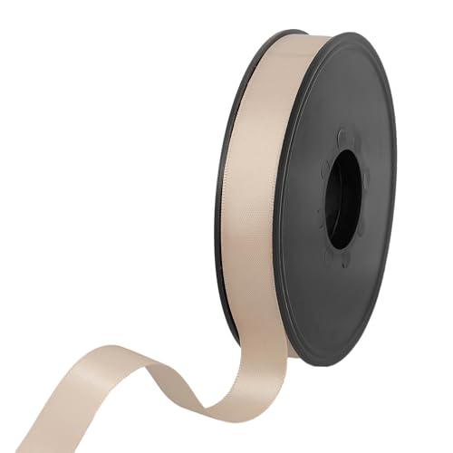Doppelseitiges Satinband aus 100% Polyester für Hochzeiten, Geschenkverpackungen, Blumenarrangements, Kunsthandwerk, Kuchen, Schleifen, Verzierungen, 15 mm x 25 m, Beige