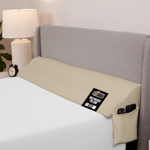 GORILLA GRIP Patented Bed Wedge Pillow for Headboard Gap, Filler Between Mattress Gaps, Comfortable Supportive High Density Cushioned Foam Pillows, Stay in Place Gripping Dots, Twin/XL Cream
