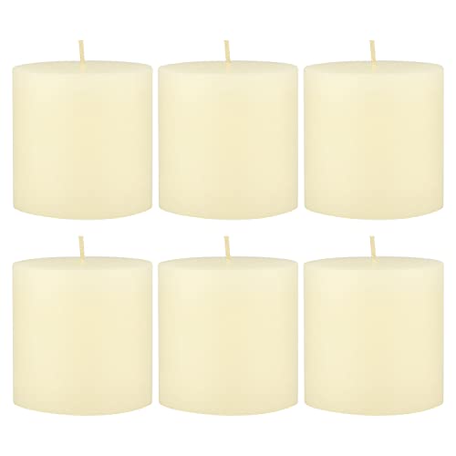 Image of Stonebriar Tall 3 x 3 Inch 40 Hour Long Burning Unscented Wax Flat Top Pillar Candles, Ivory, 6 Pack
