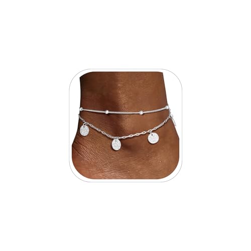 Image of FOCALOOK 14K Gold Plated Anklets for Women Waterproof Plus Size Ankle Bracelet 8.5-10.5 Inch Adjustable Mariner /Figaro /Flat Snake /Cuban Link Chain Anklet Jewelry for Summer Beach Holiday