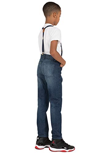 VIBES Boy's Classic 5 Pocket Denim Jeans Dark Sandblast Wash with Suspender Belt3