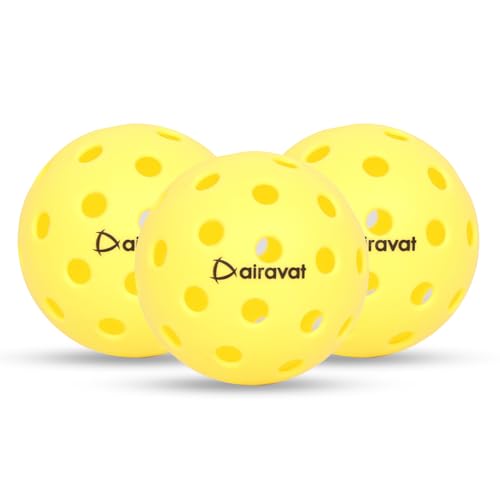 AIRAVAT Premium Outdoor Pickleball Set of 3, 40 Hole Pickleball for Tournament and Competition, Perfectly Balanced, High Bounce True Flight, Durable, Ideal for All Skill Levels (Yellow)