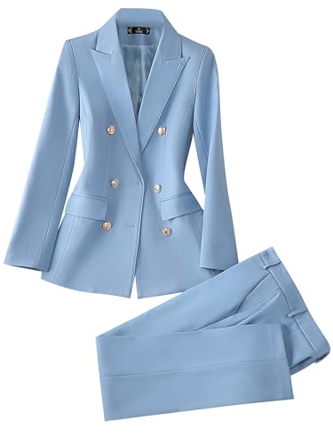 Women's Suit 2 Piece Set Double Breasted Business Office Work Formal Blazer Jacket Tuxedos and Pants Outfits