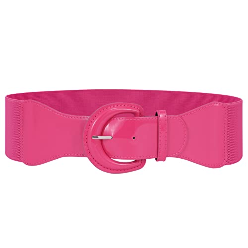 JASGOOD Women Wide Stretchy Vintage Belt Dress Elastic Patent Waist Belts for Women Dress, Hot Pink