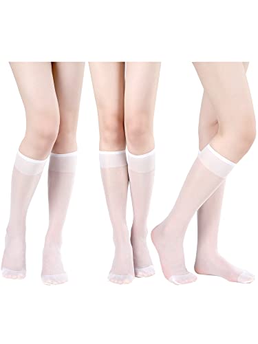 Bencailor Damen Stützstrümpfe Socken 3 Paar Nylon Kniestrümpfe (Weiß) Cover