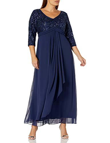 Alex Evenings Women's Long Lace Top Mother of The Bride Dress with Empire Waist (Plus Size)