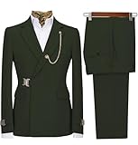 Men's 2 Piece Suit with Metal Clasp Slim Fit Suit Stylish Business Tuxedo Suit Set-34,Army Green