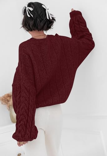 Image of PRETTYGARDEN Womens Sweaters Spring 2026 Cable Knit Long Sleeve Crewneck Oversized Sweater Chunky Pullover Loose Outfits