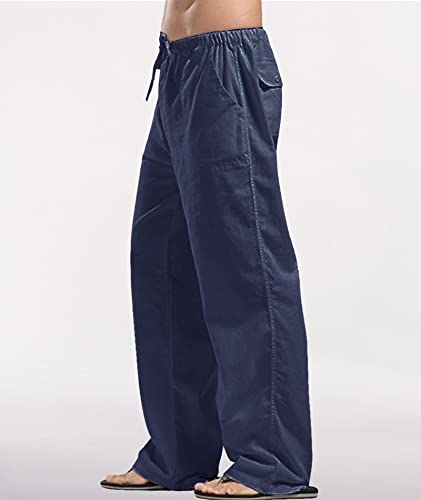 SOMTHRON Men's Loose Plus Cotton Linen Summer Breathable Casual Cropped Pants Solid Drawstring Sweatpants Joggers4