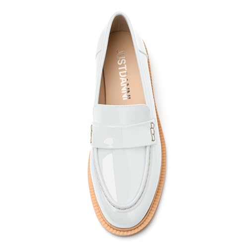 Image of JUSTDANNI Loafers for Women Slip On Shoes with Round Toe 1.2-Inch Low Chunky Block Heel Patent Comfortable Casual Dress Pump Shoes for Wedding Party Work Shopping Dating