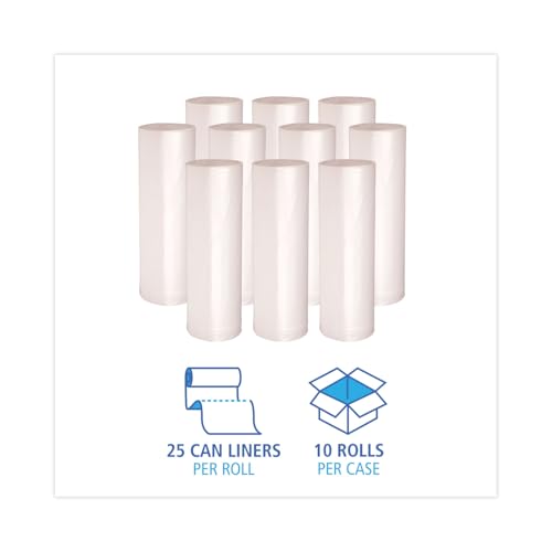 Image of Boardwalk High-Density Can Liners, 33 gal, 14 mic, 33 inch x 38 inch, Natural, 25 Bags /Roll, 10 Rolls /Carton