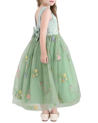 Flower Girl Dress for Wedding Toddler Tulle Embroidered Lace V-Back Formal Birthday Party Dresses 2-7T