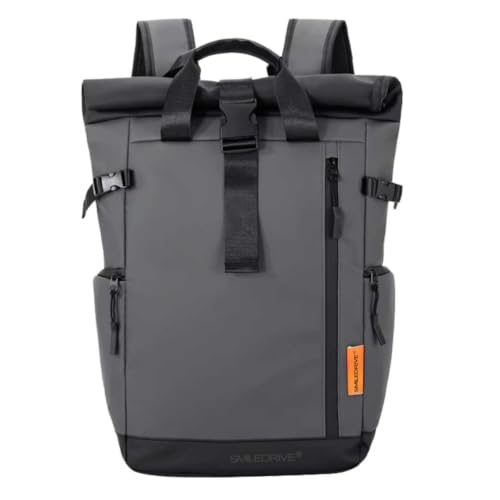 Image of SMILEDRIVE Waterproof Roll-Top Laptop Backpack, 20-25L Expandable, Anti-Theft, Padded 15.6 inch Laptop Compartment, Travel College Office Bag
