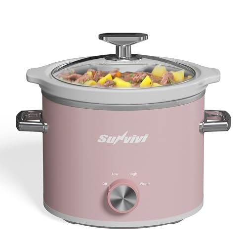 Sunvivi 2 Quart Slow Cooker, Small Slow Cooker with Removable Ceramic Pot, Food Warmer with 3 Heating Settings & Dishwasher Safe Glass Lid, Pink