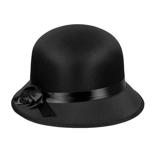 TrendandStylez Hut Charleston schwarz, ⌀ 26cm Lady, Filzhut, 20er Jahre Damenhut, Ascot, Adel, Gatsby, JGA, Mottoparty, Fasching Karneval