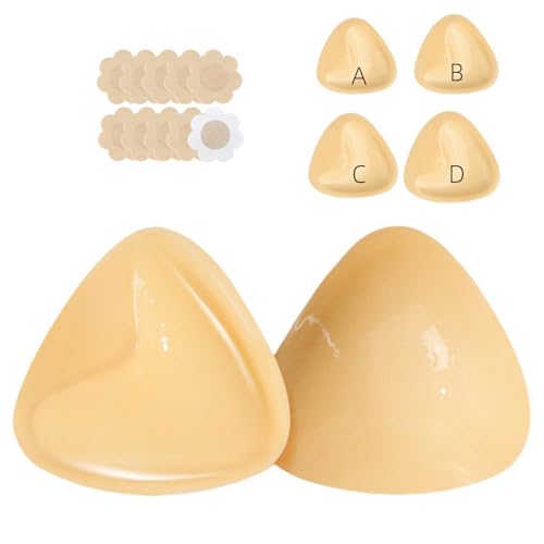 Uiheex Double Sided Sticky Bra Inserts, Reusable Push Up Adhesive Pads with Padding for Bikini, Swimsuit, Sports Bra Beige