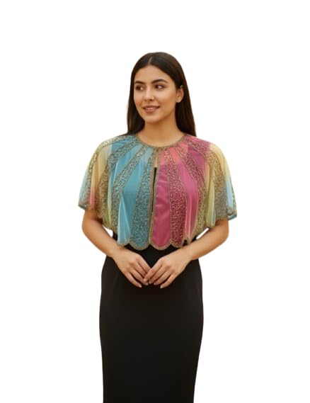 Liva Women's Net Poucho Cape Shrug with Hand Embroidery, Elegant Design, Multi Color, Free Size, Scalloped Hem (in, Alpha, Free Size, Regular)-image-18