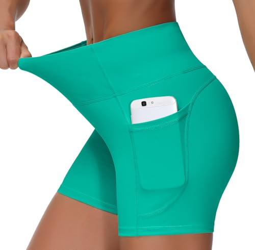 Image of THE GYM PEOPLE High Waist Yoga Shorts for Women's Tummy Control Fitness Athletic Workout Running Shorts with Deep Pockets