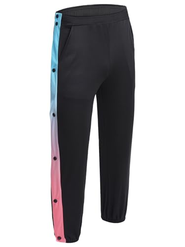 Fldy Pantalones de chándal para niños y niñas, pantalones de rehabilitación con botones laterales para abrir, correr, pantalones de entrenamiento, informales, pantalones de ocio, Negro , 146-152