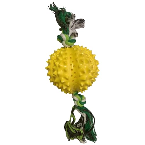 Dog Treat Dispenser Toy -Interactive Puzzle Chew、Rope Knot |耐えられる歯が生えるおもちゃ、攻撃的なチーカーのためのデュリアンシェイプデザイン、精神刺激、健康的な屋内屋外プレイタイムトレーニング