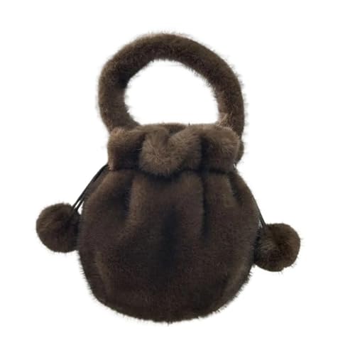 Sac bandoulière souple à cordon en peluche pour femme mini format tendance