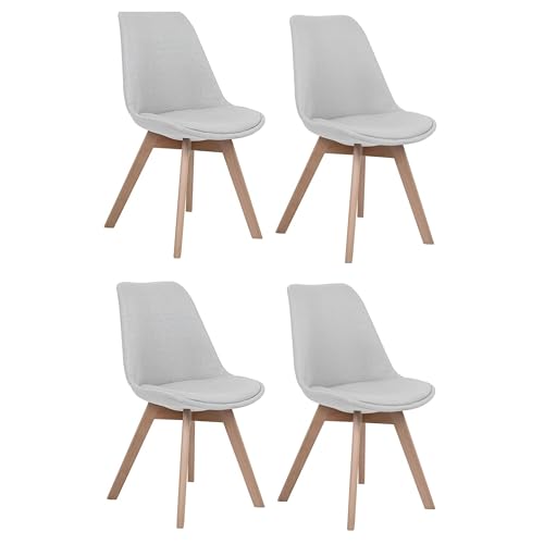 Image of Set of 4 Modern Style Mid Century Modern Dinning Room Cafe Hotel Office Wooden Legs Chair (Full Fabric Light Grey)