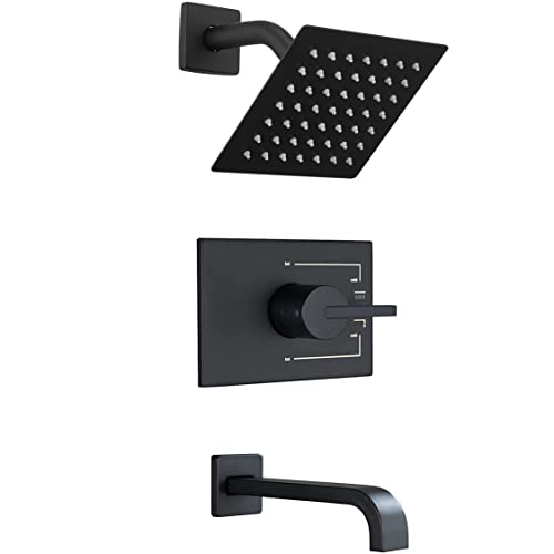 SOOOHOT Shower Fixtures, Black Shower Faucet Set with 6 Inch Matte Black Shower Head and Tub Spout, Black Shower Head and Handle Set (Valve Included) SOOOHOT Shower Fixtures, Black Shower Faucet Set with 6 Inch Matte Black Shower Head and Tub Spout, Black Shower Head and Handle Set (Valve Included)