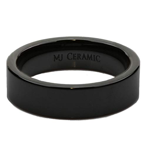 Black or White Ceramic 4mm, 6mm, 8mm or 10mm Wedding Band Flat Pipe Cut High Polished Ring3