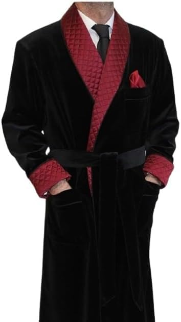 Men Smoking Robe Long Jacket Black English Vintage Gentleman Velvet Dressing Gift For Men Gown Silk Warm Coat