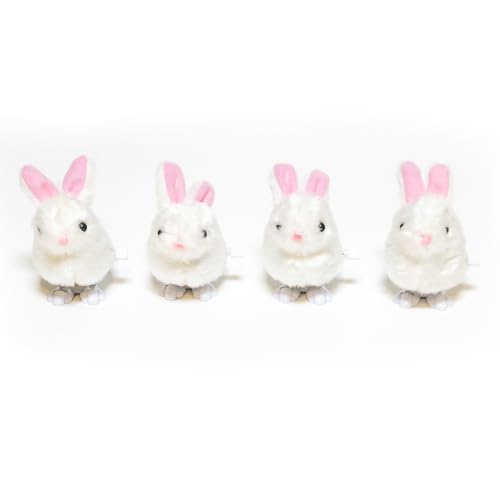 Farm Fresh Fuzzy Bunny Wind-Up Toy– Soft Pull-Back Bunnies with Hopping Action– Easter Basket Stuffer, Party Favor, or Springtime Gift– 4 Pack Ages 3+