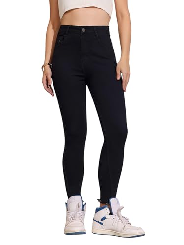 Jean taille haute en denim stretch femme à franges mode