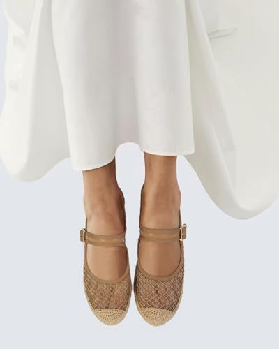 Platform Mary Jane Flats for Women Mesh Comfort Woven Raffia Espadrilles Flats Summer Dressy Buckle Strap Ballerina Flats3
