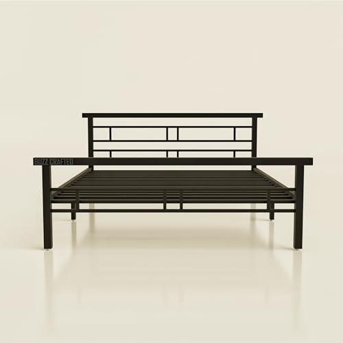 Image of Queen Size Metal Bed Frame Without Storage | QueenSize Metal Bed | Queen Iron Bed | Queen Steel Bed | Heavy Duty Platform Bed | Double Bed Cot | Metal Cot | Steel Slats | No Box Spring Needed | Black