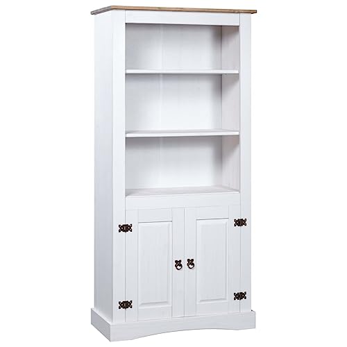 Willood Buffetschrank Mexiko-Stil Kiefernholz Kiefer Schrank Corona Bücherregal Vitrine Standvitrine Highboard Kommode Anrichte Weiß 80x40x170 cm