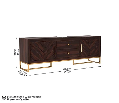 Image of Premium Solid Sheesham Wood TV Unit with 2 Drawers, 4 Shelves, and 2-Door Storage - Accommodates up to 65-Inch TV - Ideal for Living Room (Cobalt, Walnut Finish)