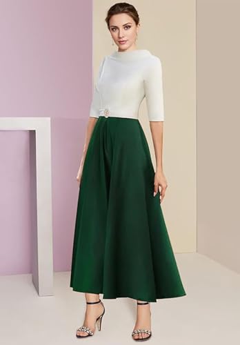 Image of A-line Elegant Mother of The Bride Dress Half Sleeve Ankle-Length Satin Wedding Guest Dress Evening Gown Ruched 2025 Light Grey