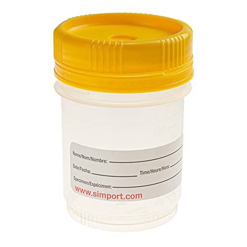 Image of Simport SpecTainer I C566-120Y Polypropylene Tamper Evident Urine Container, Non-Sterile, Yellow Cap with Tamper Evident Closure, 120ml Volume (Case of 300)