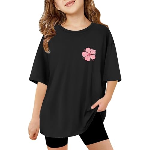 Girls T Shirts Ruffle Short Sleeve Graphic Print Summer Blouse Loose Fit Lightweight Tee for Kids Ages 3-14Y3