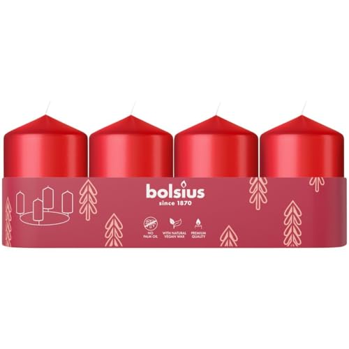 Bolsius - Adventszeit - Stumpenkerze - rot - 6cm - 4-Pack - Dekorative...