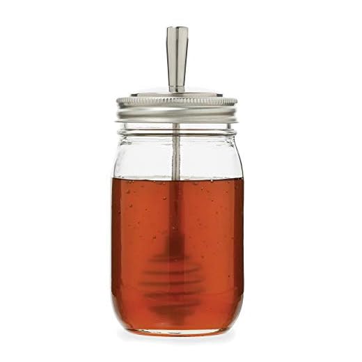 Jarware Stainless Steel Honey Dipper Lid, 16-Ounce Mason Jars, for Regular-Mouth