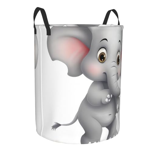 Cute elephant print Circular Hamper Waterproof Storage Bin Organizer Basket Laundry Hamper With Handles For Clothes Toys Small