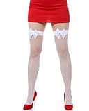 Syhood Valentine's Day Women's Satin Bow Accent Fishnet Thigh High Fashion Stockings for Daily Wear Party Costumes(White with White Bow)